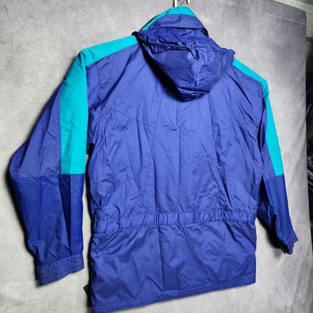 Mountain Goat Vintage Mens L‎ Jacket Blue Teal Color Block Hooded Windbreaker